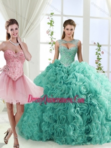 Fashionable Brush Train Romantic Quinceanera Dresses with Beading and Rolling Flower