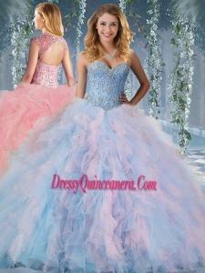 Gorgeous Rainbow Big Puffy Classic Quinceanera Dresses with Beading and Ruffles