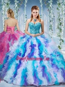Gorgeous Rainbow Colored Big Puffy Classic Quinceanera Dresses with Beading and Ruffles