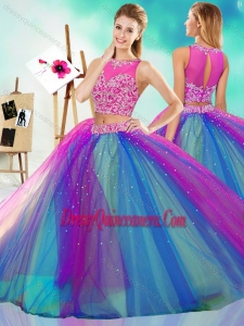 Rainbow Colored Big Puffy Classic Quinceanera Dresses with See Through