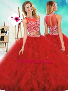 See Through Two Piece Red Gorgeous Quinceanera Dresses with Beading and Ruffles