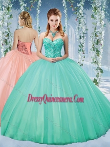 Discount Taffeta Beaded Puffy Skirt Unique Sweet 16 Dresses in Turquoise