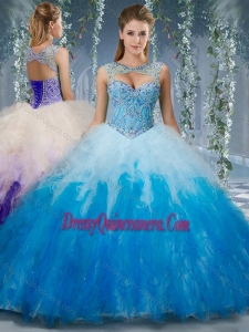 Exclusive Beaded and Ruffled Organza Traditional Quinceanera Gowns in Gradient Color