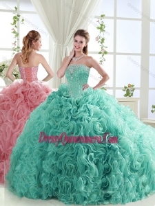Lovely Brush Train Mint Simple Quinceanera Gowns with Beading
