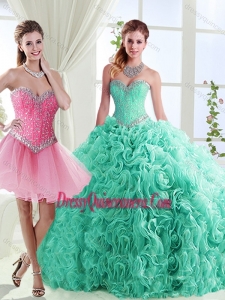 Romantic Rolling Flowers Really Puffy Simple Quinceanera Gowns in with Beading