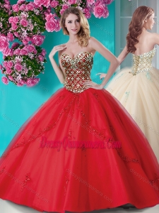 Classic Applique and Rhinestoned Big Puffy Quinceanera Dress in Red