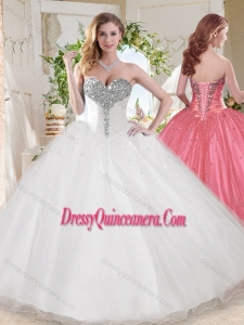 Classic Ball Gown Sweetheart Beaded Organza Quinceanera Dress in White
