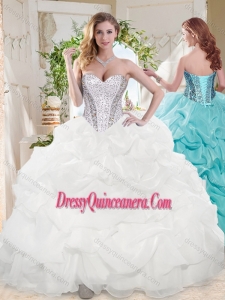 Classic Ball Gown Sweetheart Organza Beading and Bubbles Quinceanera Dress in White