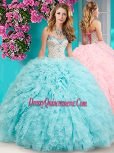 Feminine Really Puffy Floor Length Quinceanera Dress with Beading and Ruffles
