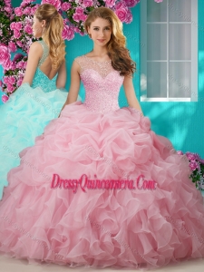 Gorgeous Beaded and Ruffled Big Puffy Quinceanera Gown with See Through Scoop