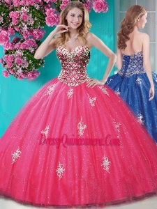 Romantic Beaded and Appliques Tulle Quinceanera Gown with Really Puffy