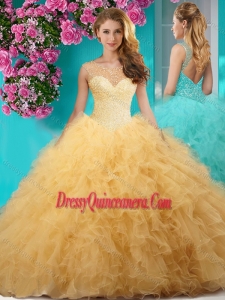 Delicate See Through Scoop Big Puffy Quinceanera Gown with Beading and Ruffles