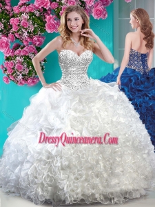 Gorgeous White Really Puffy Quinceanera Dress with Beading and Ruffles