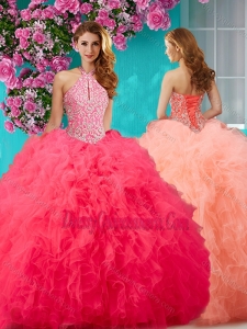 Romantic Beading and Ruffles Halter Top Quinceanera Dress with Puffy Skirt
