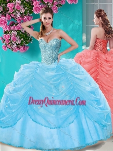 Simple Beaded and Pick Ups Big Puffy Quinceanera Dress in Light Blue
