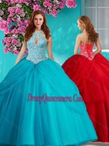 Simple Halter Top Brush Train Quinceanera Dress with Beading and Appliques