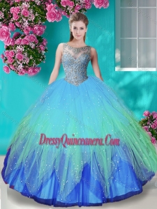 Simple See Through Beaded Bodice Quinceanera Dress in Gradient Color