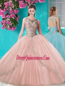 Simple See Through Scoop Organza Quinceanera Dress with Beading