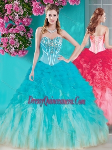 New Arrivals Visible Boning Beaded Quinceanera Dress in White and Blue