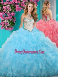 New Style Really Puffy Light Blue Quinceanera Gown with Beading and Ruffles