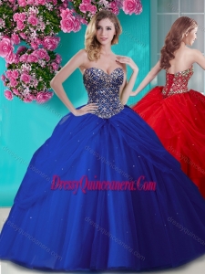 Traditional Beaded and Rhinestoned Big Puffy Quinceanera Dress in Blue