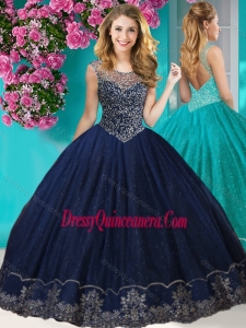 Unique See Through Scoop Quinceanera Dress with Beading and Appliques