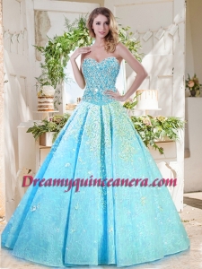 Beautiful A Line Aqua Blue Quinceanera Gown with Beading and Appliques