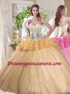 Gorgeous Beaded and Bubble Organza Sweet 16 Dress in Gold