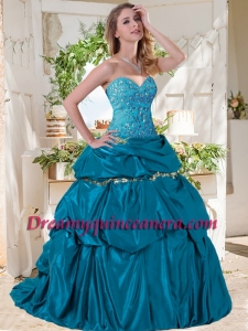 Lovely A Line Brush Train Taffeta Quinceanera Gown with Beading and Bubbles