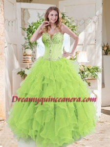 A-line Beaded and Ruffed Quinceanera Gown in Spring Green