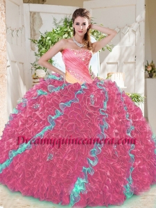 Beautiful Beaded Pleated and Ruffled Big Puffy Quinceanera Dress in Rainbow