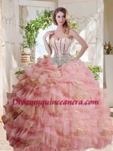 Fashionable Visible Boning Beaded Pink Sweet 16 Dress in Organza