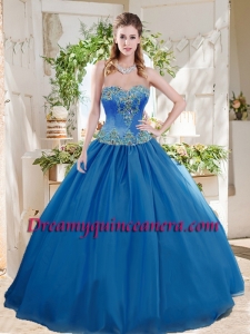 Romantic Big Puffy Blue Quinceanera Dress with Beading and Appliques