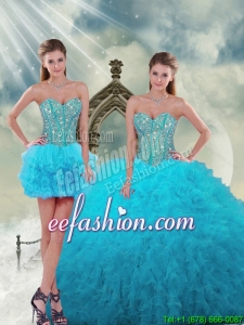 2015 Spring Luxurious Beading and Ruffles Turquoise Dresses For Quince