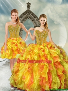 2015 Beautiful and Detachable Yellow and Orange Sweet 16 Dresses with Beading and Ruffles