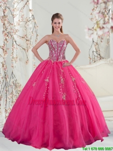 2015 Sweetheart and Detachable Hot Pink Sequins and Appliques Prom Dresses