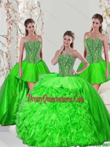 Detachable and Exclusive Beading and Ruffles Quince Dresses in Spring Green for 2015