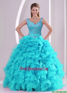 Most Popular and Exclusive Beading and Ruffles Quinceanera Dresses in Aqua Blue