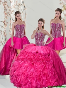 2015 Beautiful and Luxurious Hot Pink Sweet 15 Dresses with Beading and Ruffles