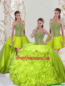 2015 Detachable and Perfect Beading and Ruffles Yellow Green Dresses for Quince