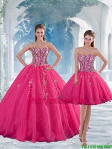 2015 New Style Sweetheart Hot Pink Sequins and Appliques Prom Dresses