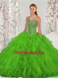 2015 Popular and Luxurious Beading and Ruffles Spring Green Sweet 15 Dresses