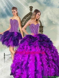 Detachable and Luxurious Multi Color Sweet 16 Dresses with Beading and Ruffles for 2015