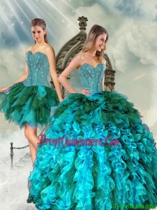 Detachable and Perfect Multi Color Beading and Ruffles Sweet 15 Dresses for 2015