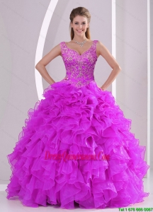 Fashionable New Style Fuchsia Quince Dresses with Beading and Ruffles