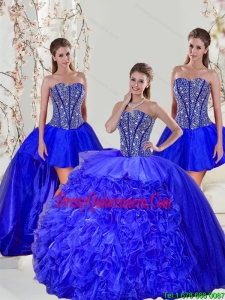 Detachable and Pretty Beading and Ruffles Sweet 16 Dresses in Royal Blue for 2015