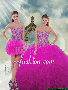 Luxurious Quinceanera Dresses with Beading and Ruffles in Fuchsia for 2015 Spring