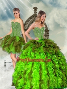 Detachable and Vintage Beading and Ruffles Multi Color Dresses for Quince