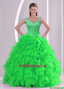 Wonderful Beading and Ruffles Spring Green Quinceanera Dresses
