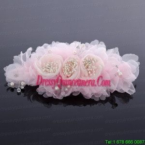 Elegant Imitation Pearls Pink Hair Ornament for Wedding